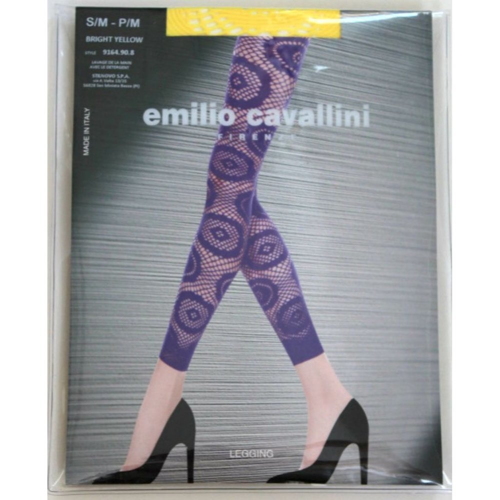 EMILIO CAVALLINI FIRENZE Fishnet BRIGHT YELLOW Leggings Made  in Italy